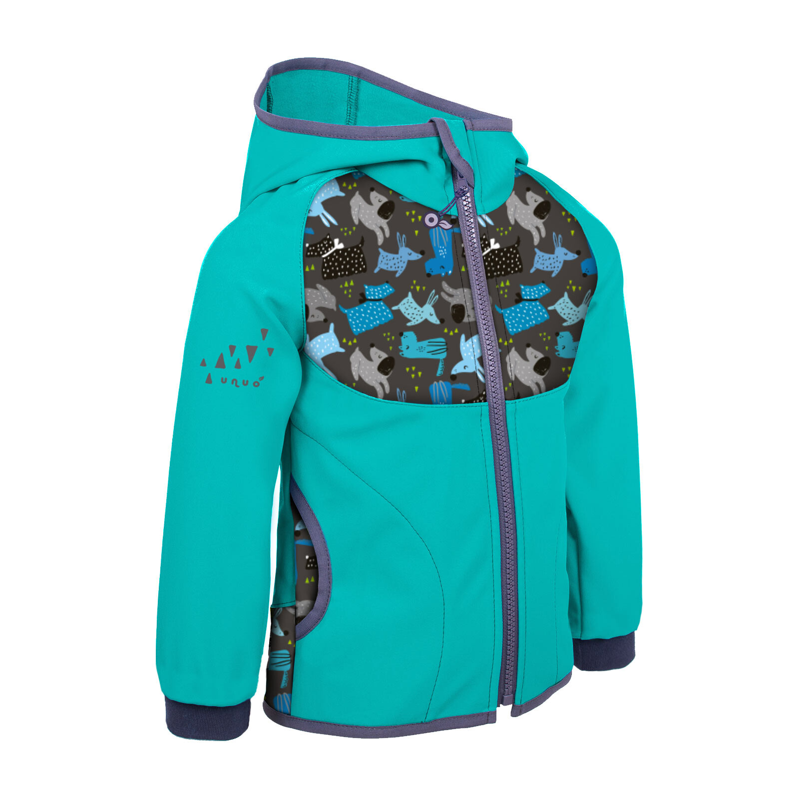 Unuo Detská softshellová bunda bez zateplenia, Smaragdová, Psíci Veľkosť: 92/98 8596227075522