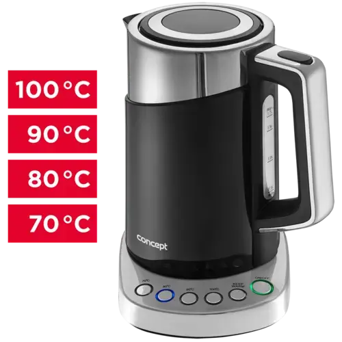 CONCEPT Rýchlovarná kanvica s termoreguláciou nerez + plast 1,7 l čierna RK3171