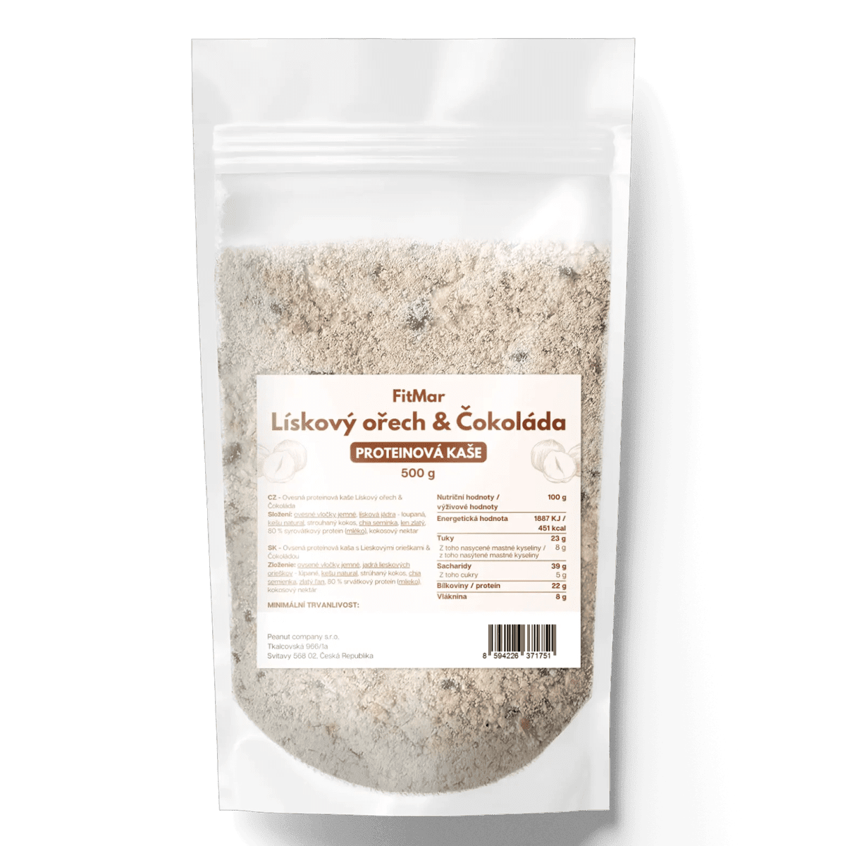 FitMar Proteínová ovsená kaša Lieskový orech a čokoláda 500 g