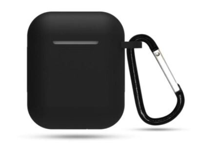 Silikónové púzdro pre Airpods 1 a 2 s karabínou - Čierna