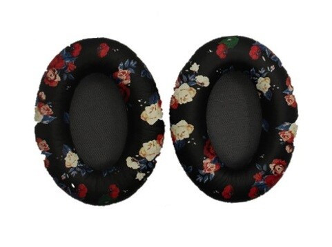 Náhradné kožené náušníky pre slúchadlá Bose QuietComfort 2, 15, 25 a 35 - Vzorované kvetinové s čiernym vnútrom bez vzoru