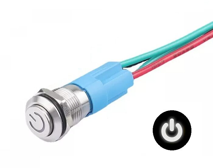 LED vodotesný prepínač s vystúpeným hmatníkom 12 mm - Biely, 12 - 24V