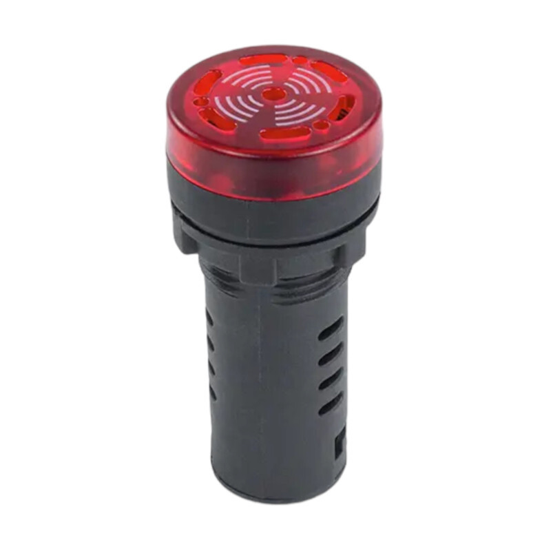 LED kontrolka s bzučiakom AD16-22SM, pre priemer otvoru 22mm, Červená 220-250 V AC