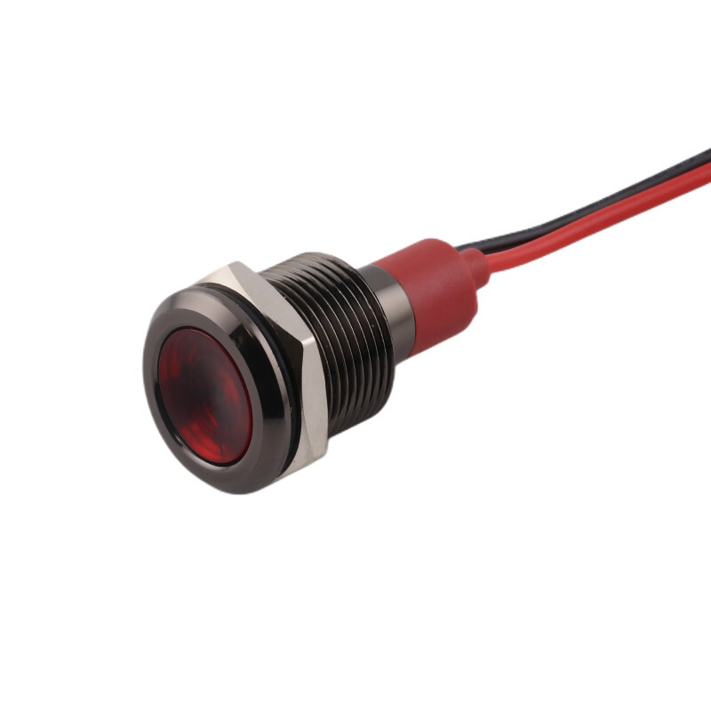 LED kontrolka kovová, pre priemer otvoru 12mm, čierna, Červená 3-6 V DC