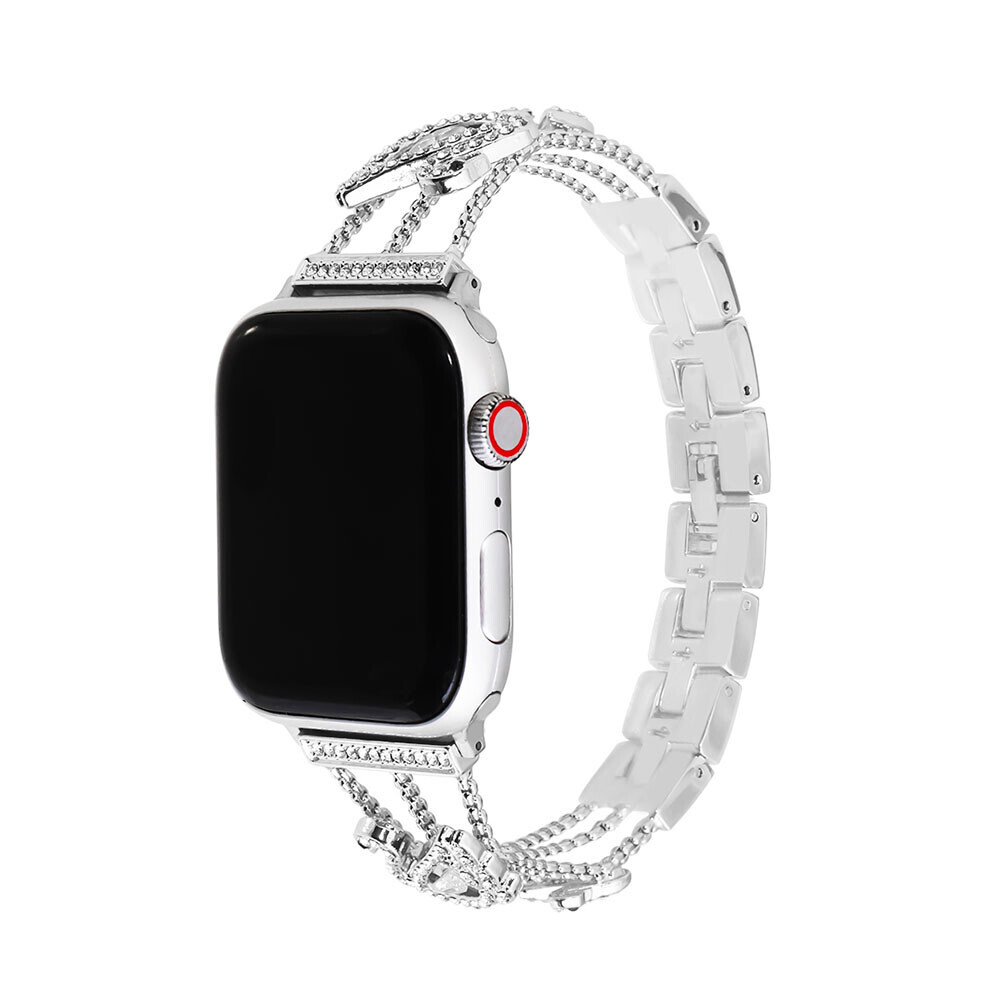 Štýlový remienok s kamienkami a labuťou na Apple Watch - Strieborný Veľkosť: 42/44/45/46/49mm, Farba: Strieborná