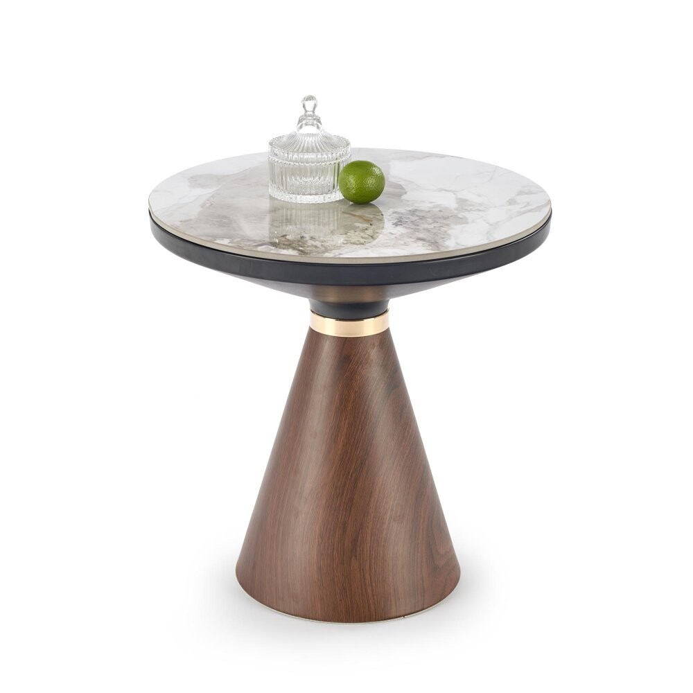 Konferenčný stolík GENESIS S — keramika, kov, dekor biely mramor / orech