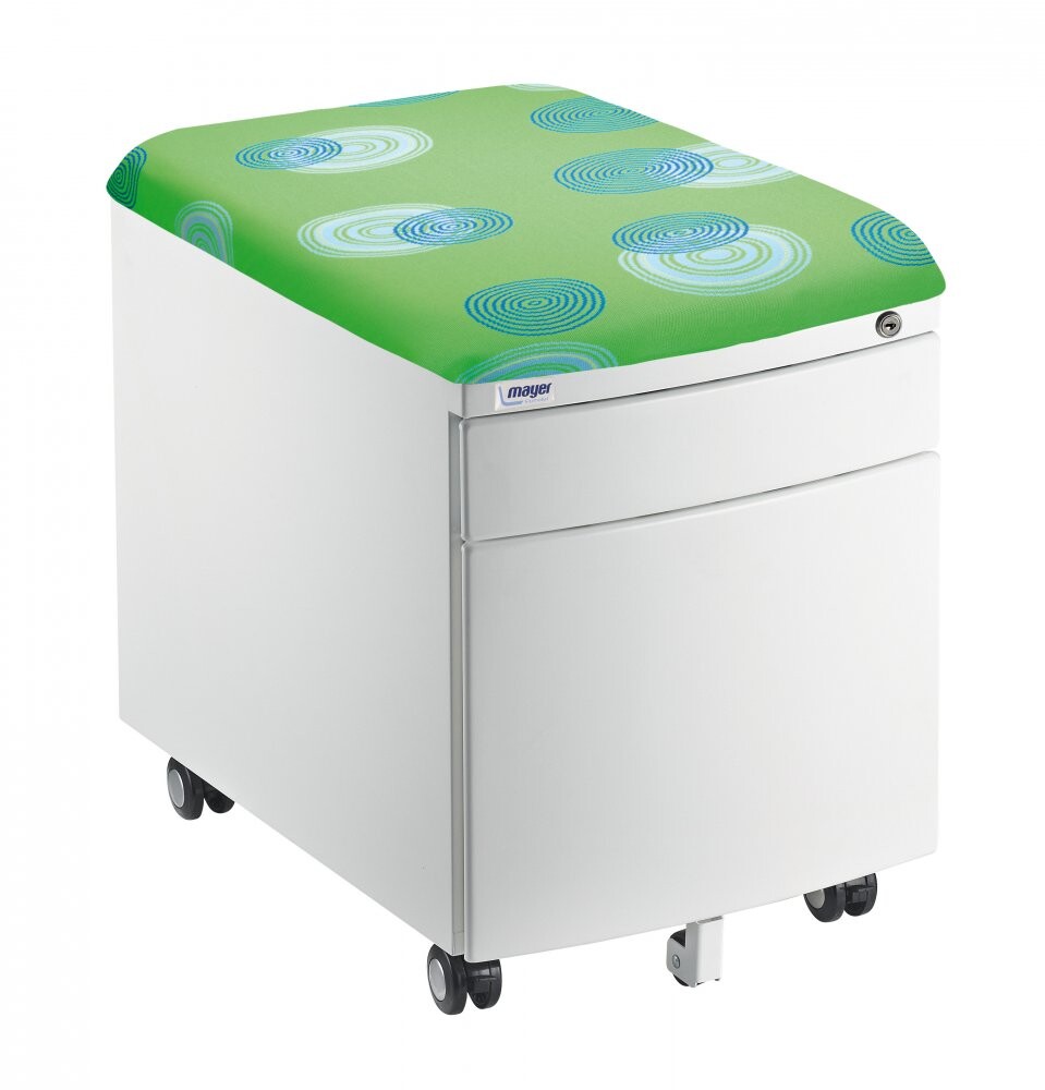 Pojazdný kontajner Mayer 32W8 26 093 — biely, zelené čalúnenie