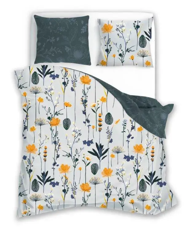 Bavlněné saténové povlečení Elegant 013 160x200 + 2x 70x80 šedé/tyrkysové