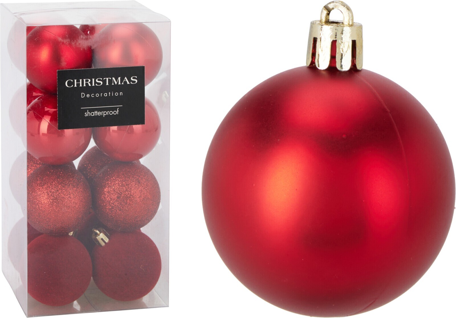 Sada 16 ks vánočních baněk Leo 5 cm červená