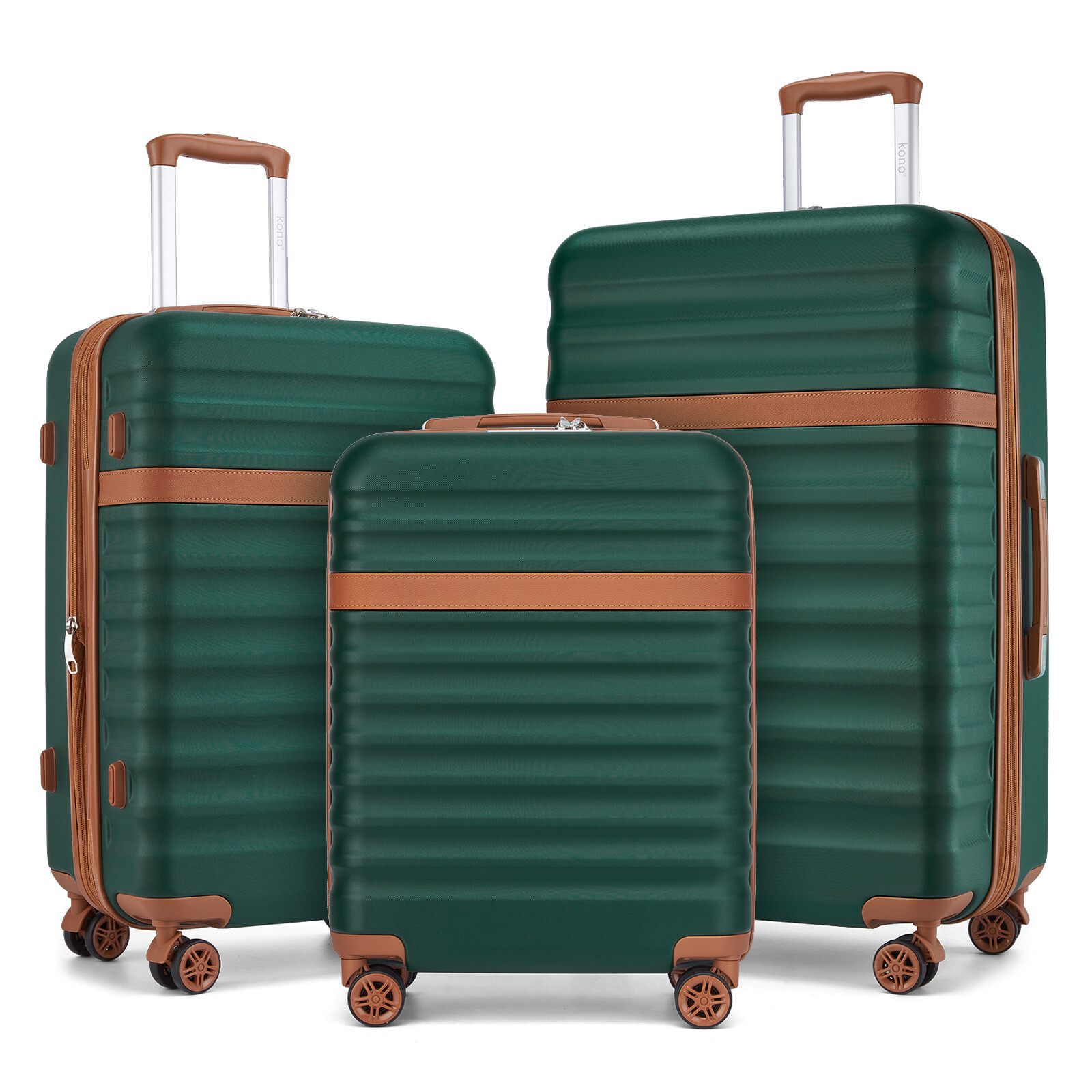 Sada 3 cestovných ABS+PC kufrov Kono 33L/57L/87L - zelená
