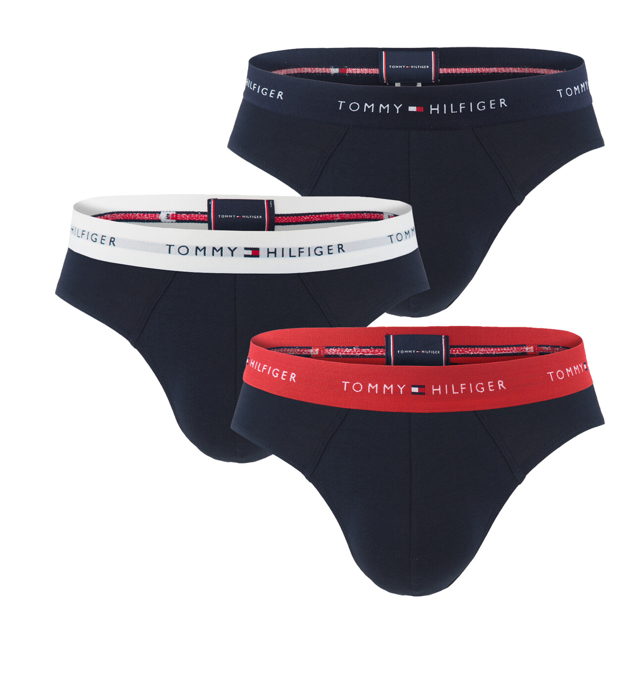 TOMMY HILFIGER - slipy 3PACK eco friendly cotton stretch signature essentials black / desert sky & red waist