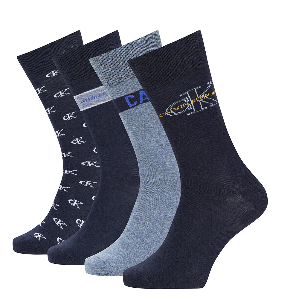 CALVIN KLEIN - 4PACK CK jeans logo dark blue combo pánske ponožky v darčekovom balení