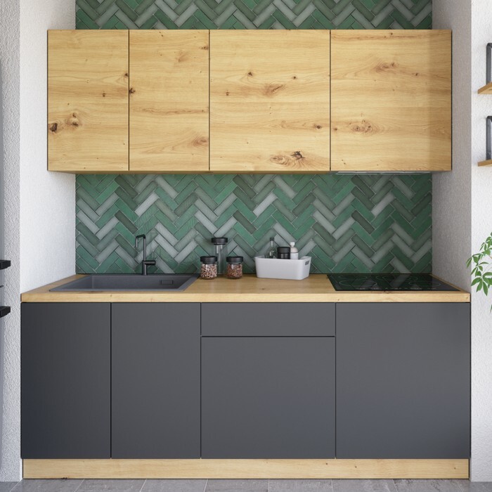 KONDELA Vinetu 200 kuchynská linka dub artisan / sivá