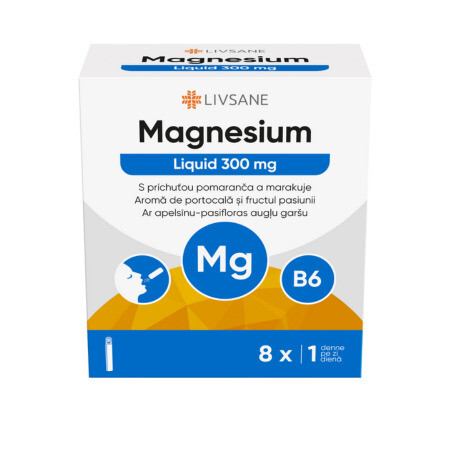 LIVSANE Tekuté magnézium 300 + vitamín B6 8 x 30 ml