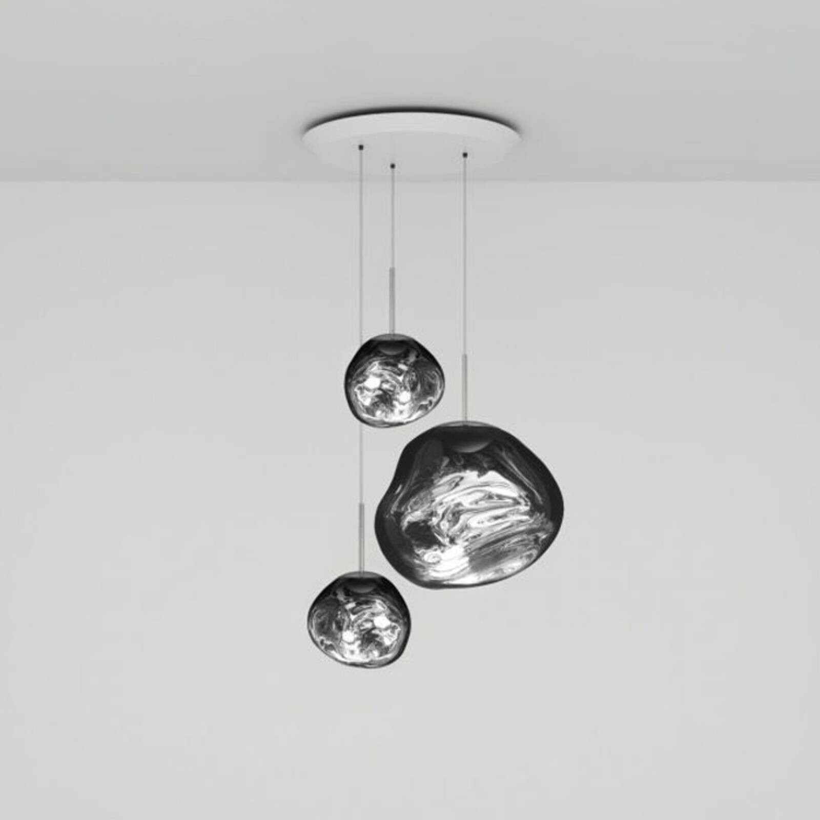 Závesné svietidlo Tom Dixon Melt Trio Round, Ø 81 cm, 3 svetlá, chróm