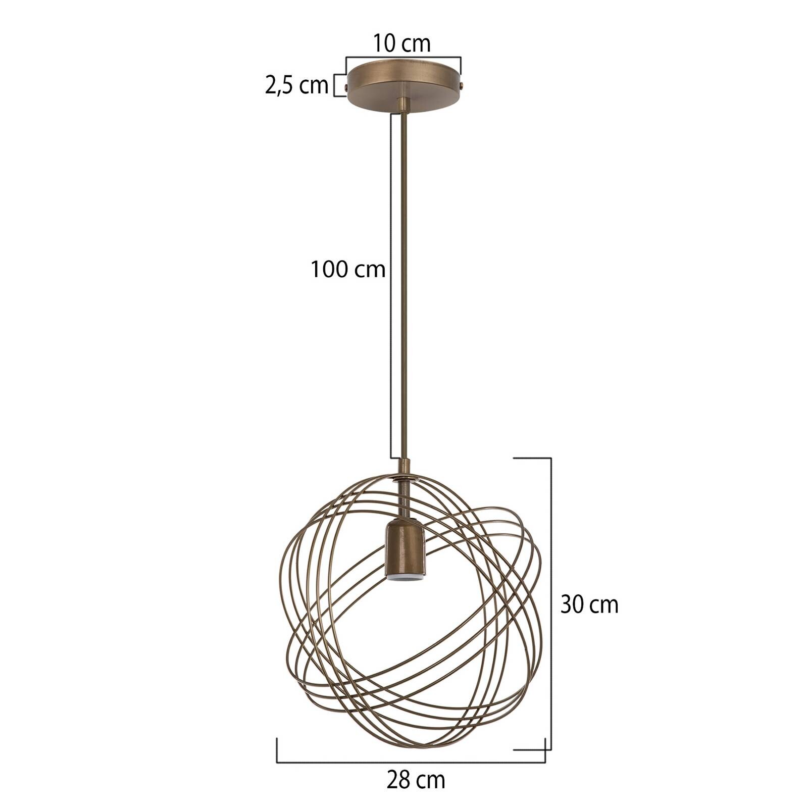 Závesné svietidlo Mekik, starozlaté, kov, Ø 28 cm