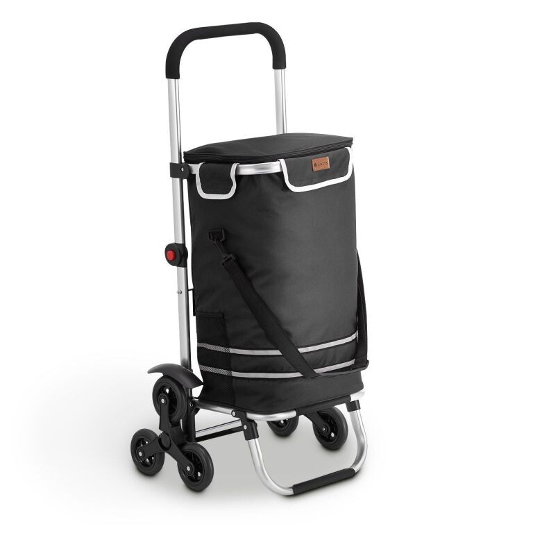 Nákupný vozík 3 v 1 na schody - objem 56 l, čierny