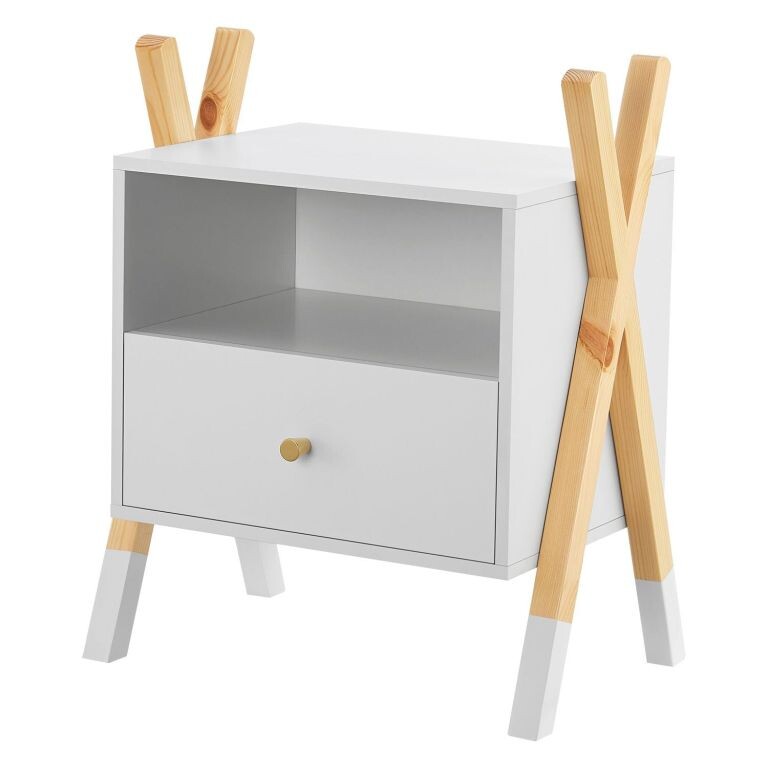 Detský nočný stolík, biely so zásuvkou a policou