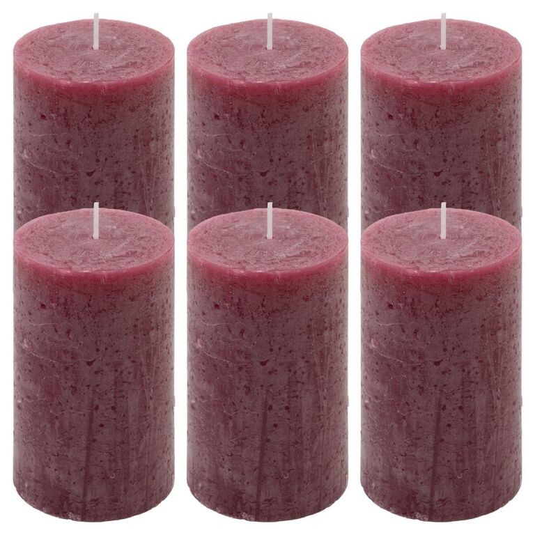 Bordó parafínová sviečka rustikálna 11,5 cm, 40 h, sada 6 ks