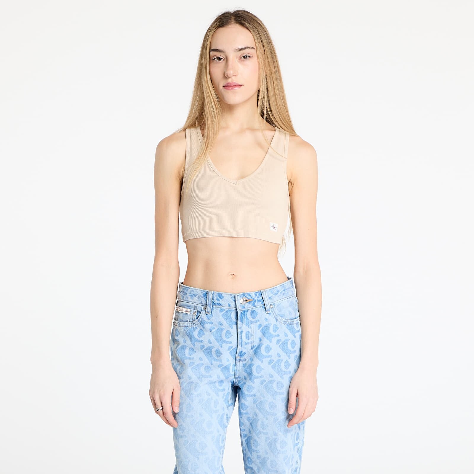 Calvin Klein Jeans Washed Woven Label Top Beige M