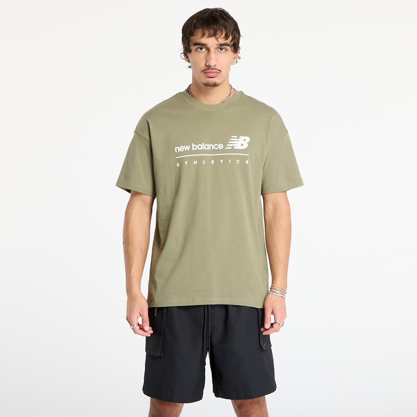Tričko New Balance Linear Graphic T-Shirt Dark Olive XL