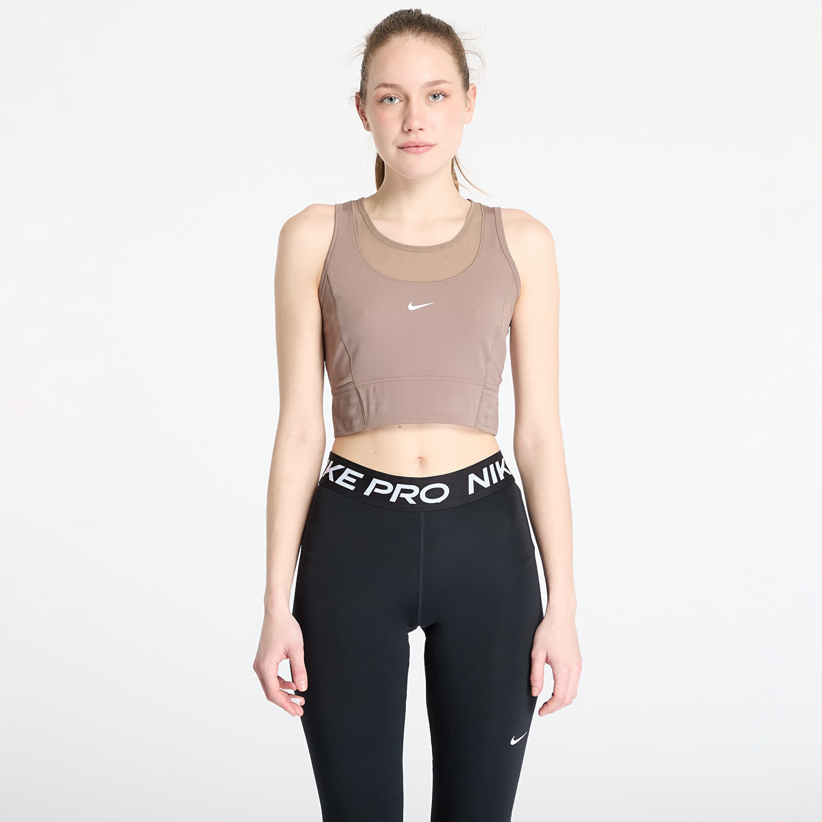 Nike Pro Women's Dri-FIT Cropped Tank Top Mink Brown/ White M