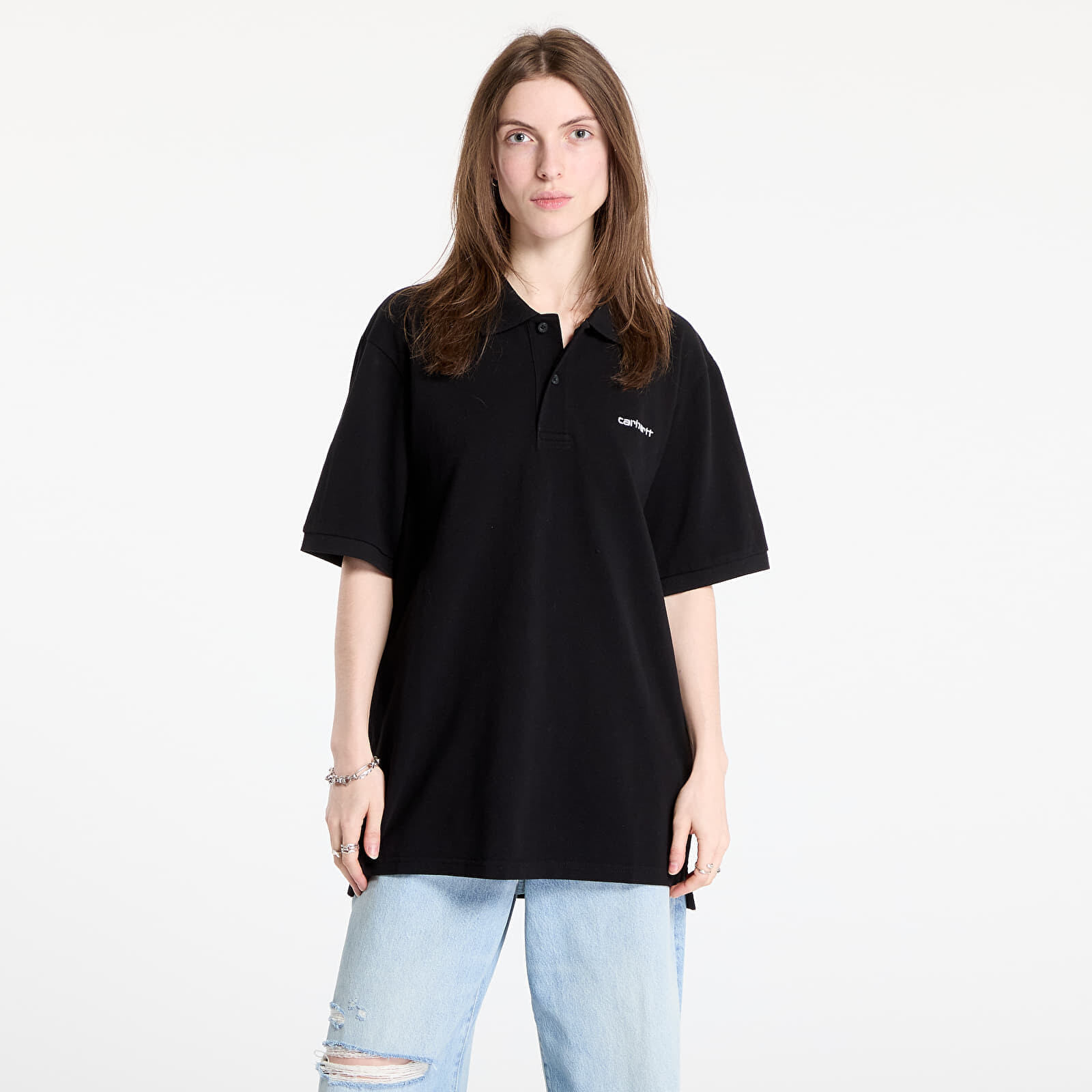 Tričko Carhartt WIP S/S Carhartt Script Polo UNISEX Black/ White S