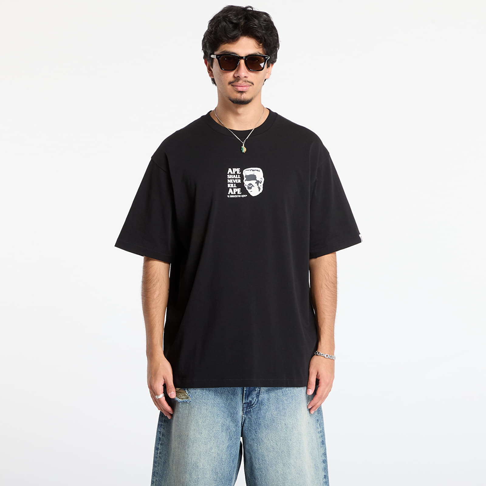 Tričko A BATHING APE Frankenstein Bape Logo Relaxed Fit Tee Black XXL