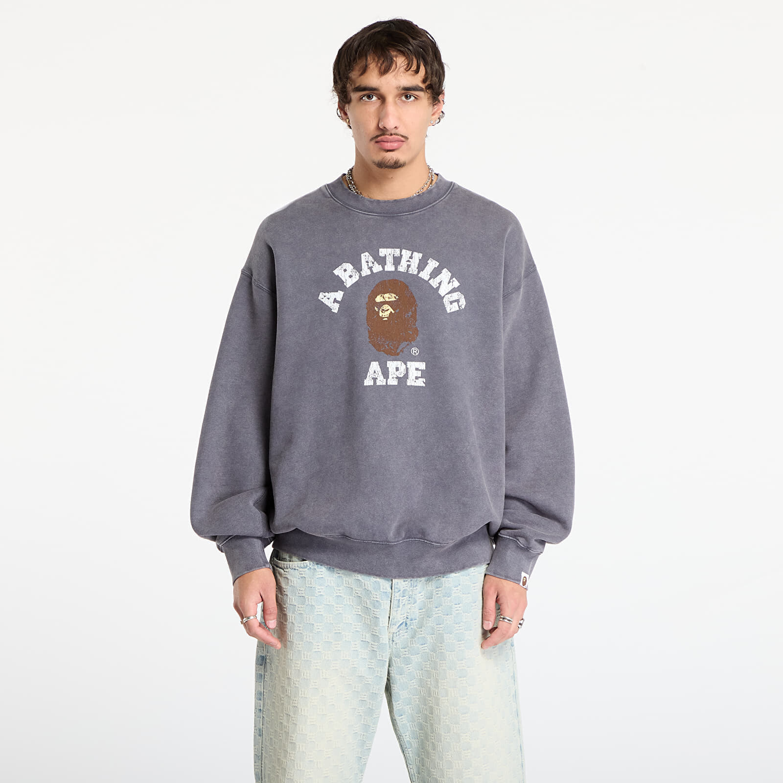 Mikina A BATHING APE Garment Dye College Relaxed Fit Crewneck Sweatshirt Cha XL