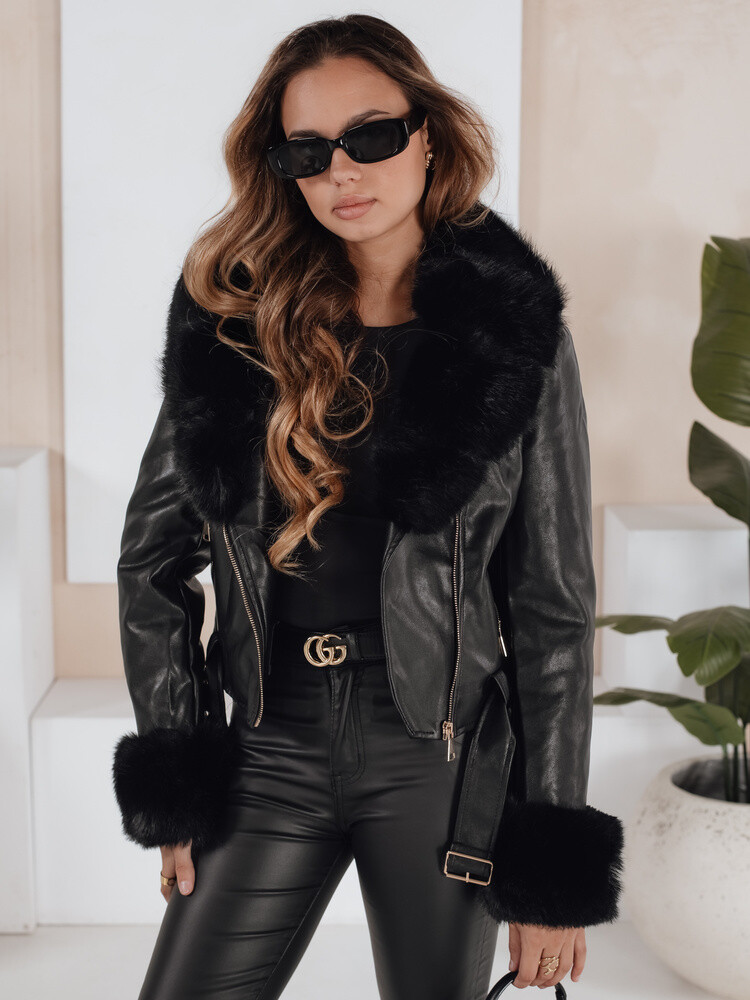 Kožená bunda s kožušinovým golierom