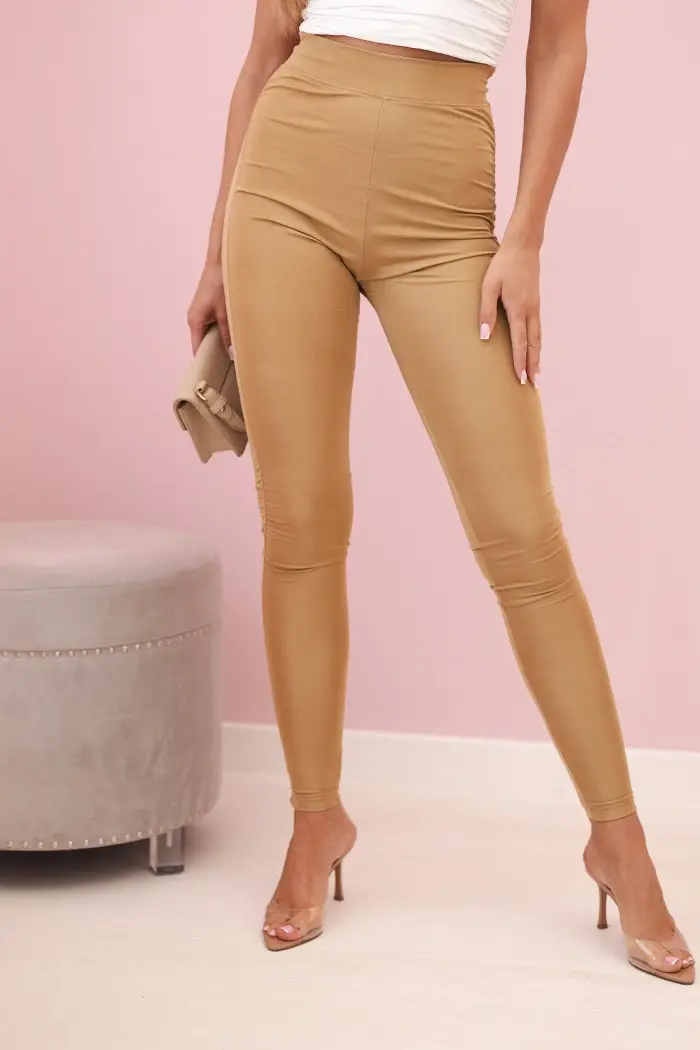 Kesi Dámske legíny s vysokým pásom z elastického materiálu camelové