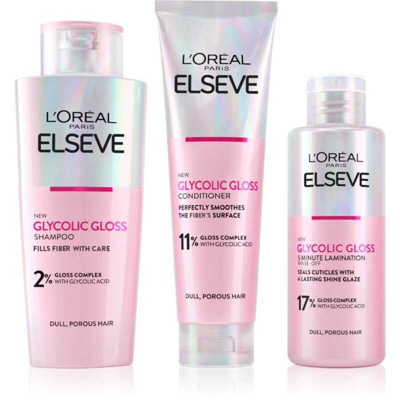 L’Oréal Paris Elseve Glycolic Gloss výhodné balenie na vlasy 3 ks