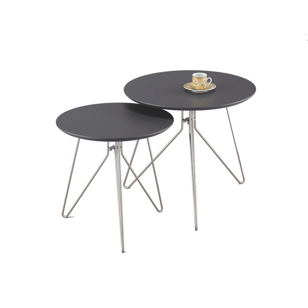 Xora SADA ZASÚVACÍCH STOLÍKOV, antracitová, niklová, kov, kompozitné drevo,