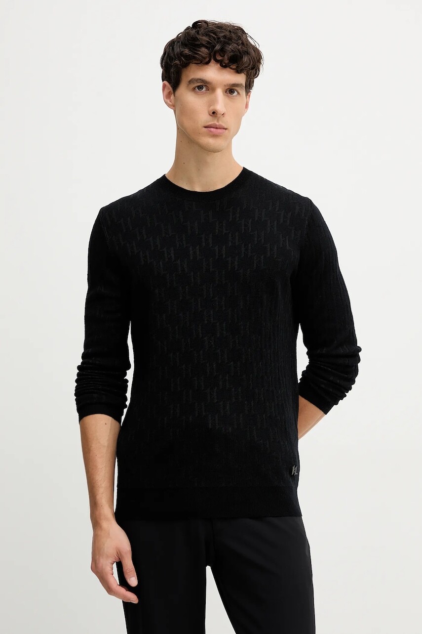 Sveter s prímesou vlny Karl Lagerfeld čierna farba, 554302.655018