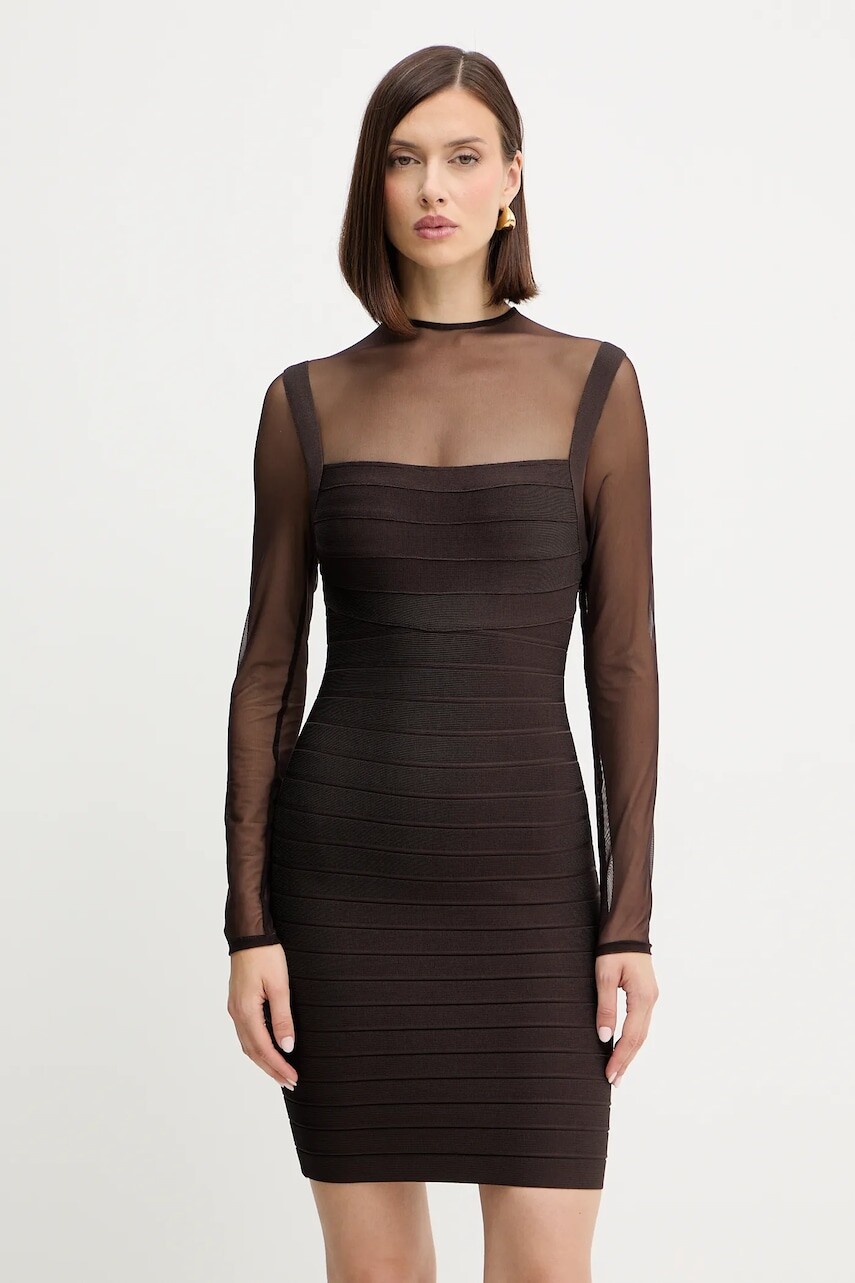 Šaty Herve Leger Amy hnedá farba, mini, priliehavé, HLT8539685