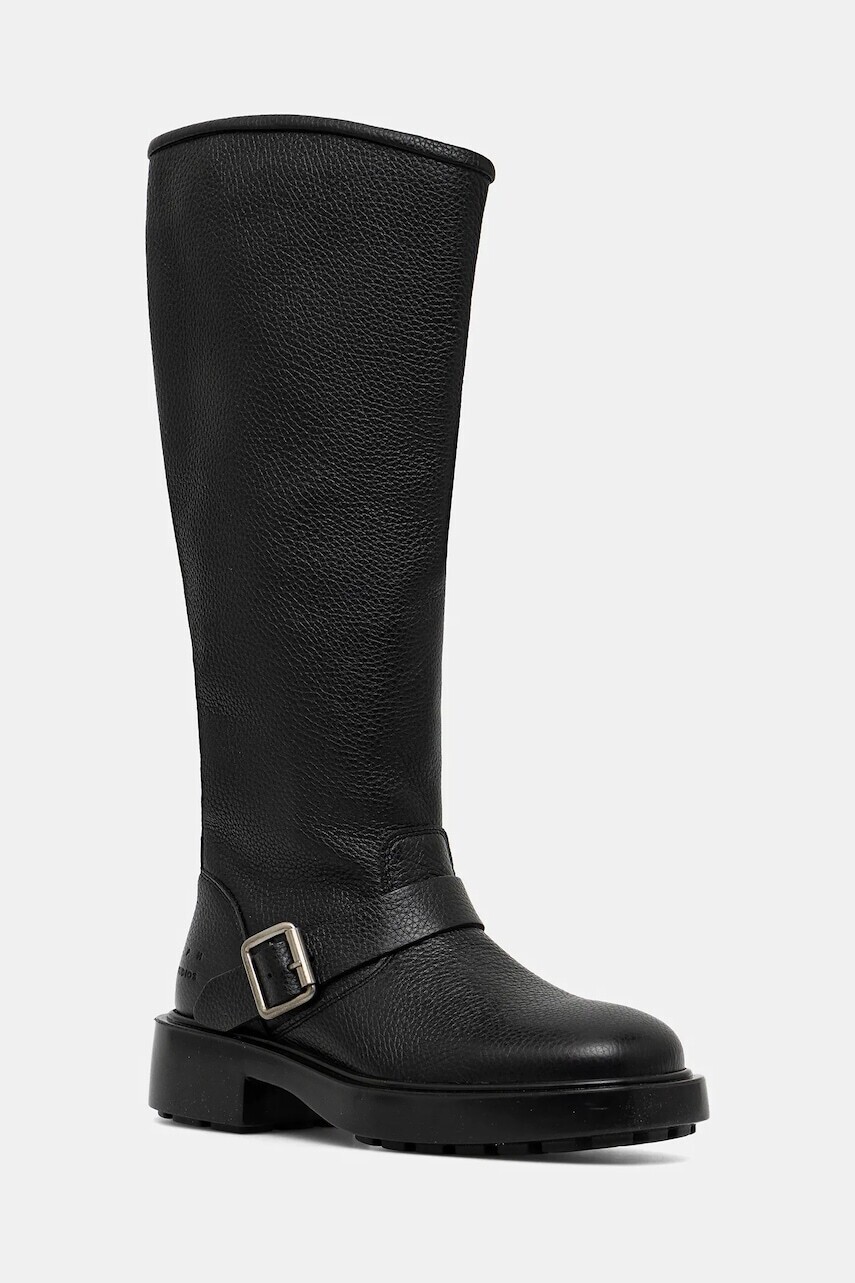 Kožené čižmy Copenhagen čierna farba, na plochom podpätku, CPH441 leather