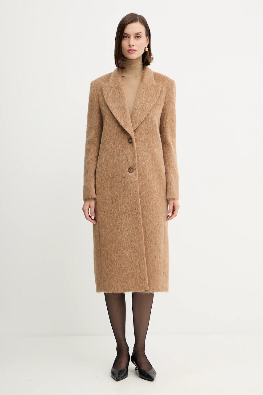 Kabát s prímesou vlny Twinset béžová farba, 252TT2220