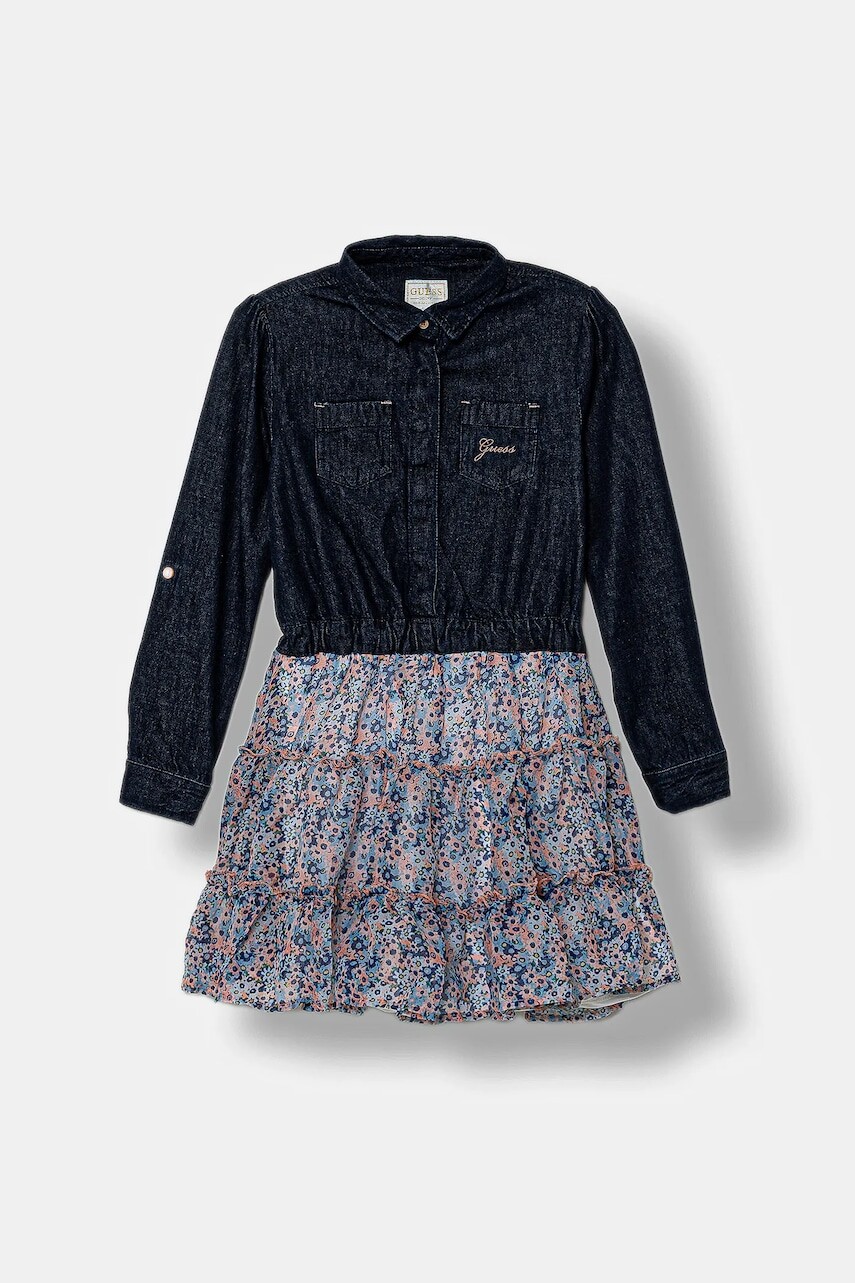 Dievčenské šaty Guess tmavomodrá farba, mini, áčkový strih, K5YK05 D4EU0