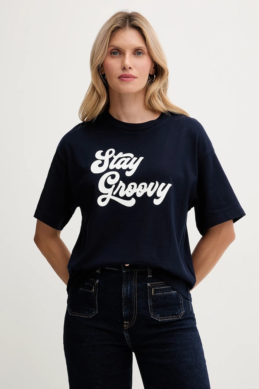 Bavlnené tričko United Colors of Benetton dámske, tmavomodrá farba, 3MI5D10AY