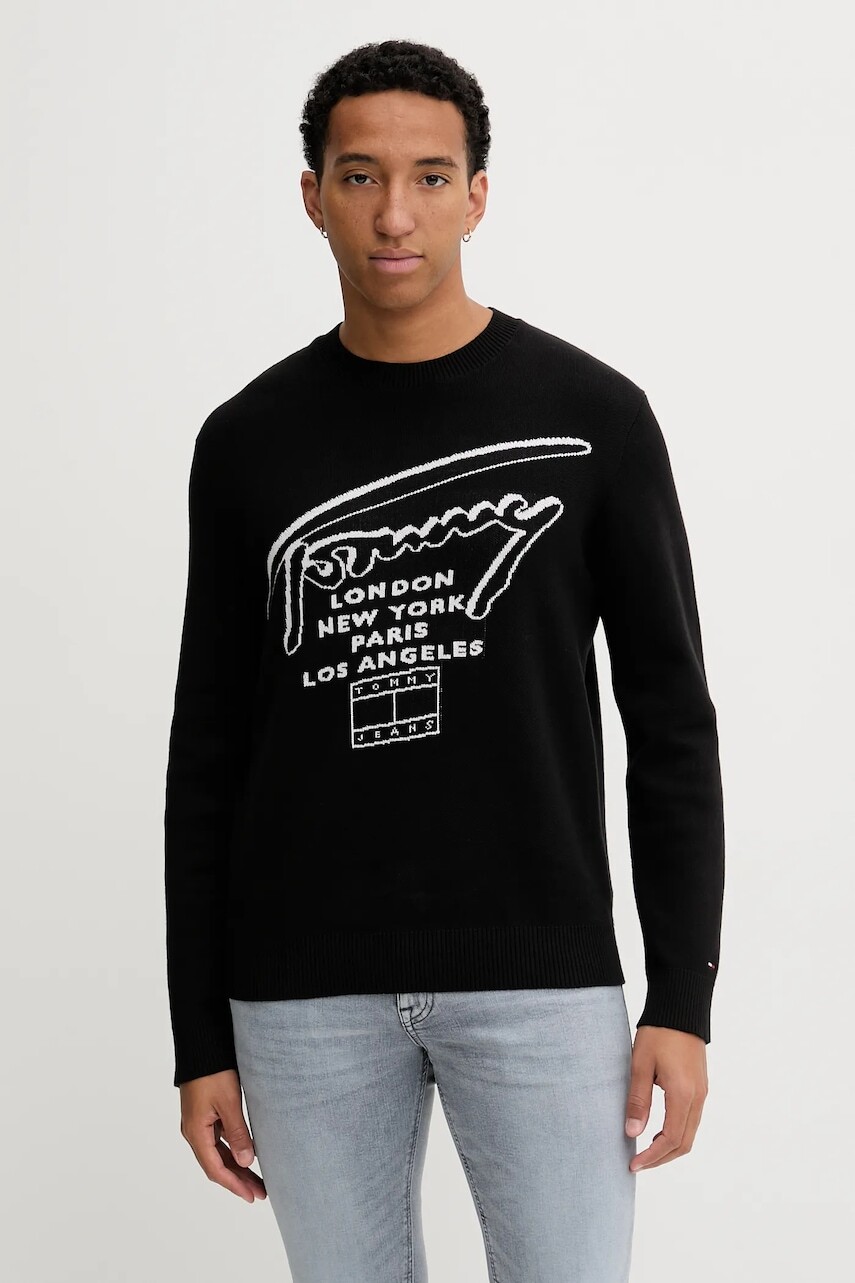 Bavlnený sveter Tommy Jeans čierna farba, DM0DM22253