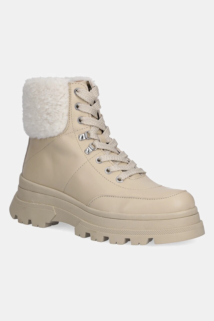 Členkové topánky BOSS Foster béžová farba, na plochom podpätku, zateplené, 50552767