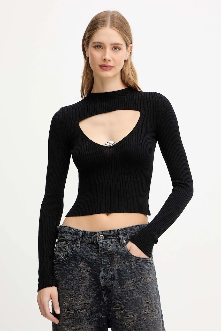 Vlnený sveter Diesel M-OLINA čierna farba, ľahké, s polorolákom, A18904.0PLBF