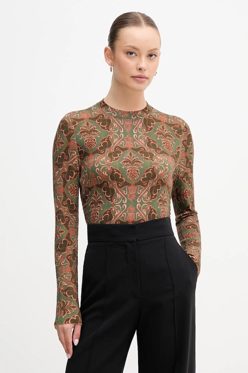 Vlnený sveter Barbour x Farm Rio zelená farba, ľahký, LKN1718