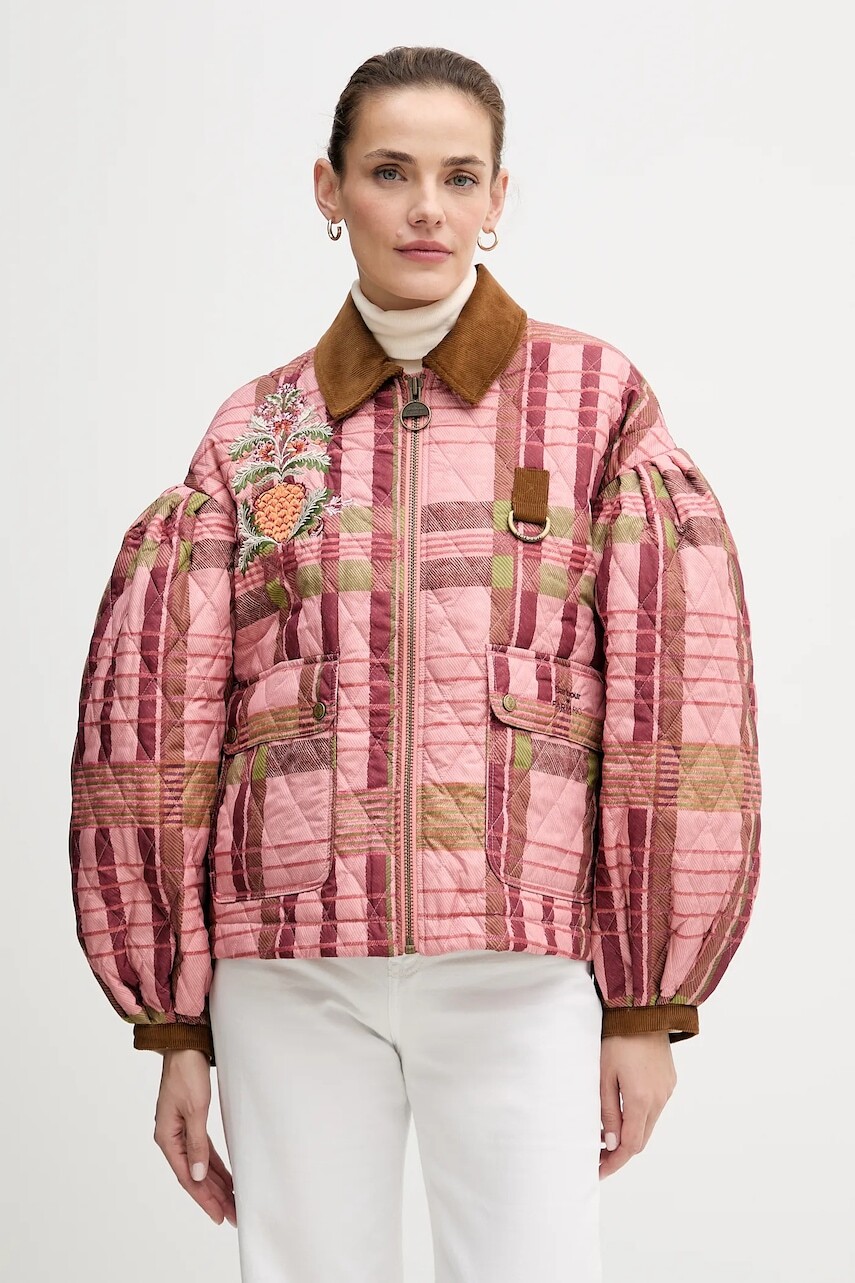 Bunda Barbour x Farm Rio ružová farba, prechodná, oversize, LQU1871