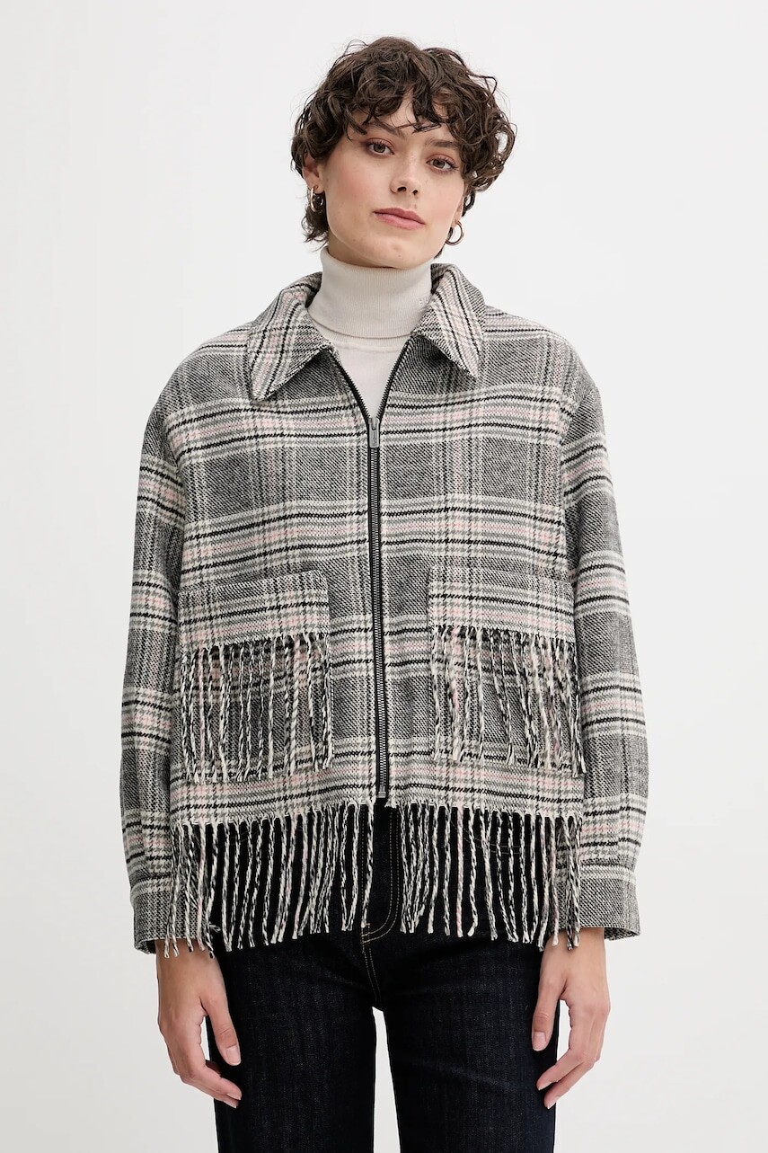 Bunda s prímesou vlny Pepe Jeans šedá farba, prechodná, PL4024341