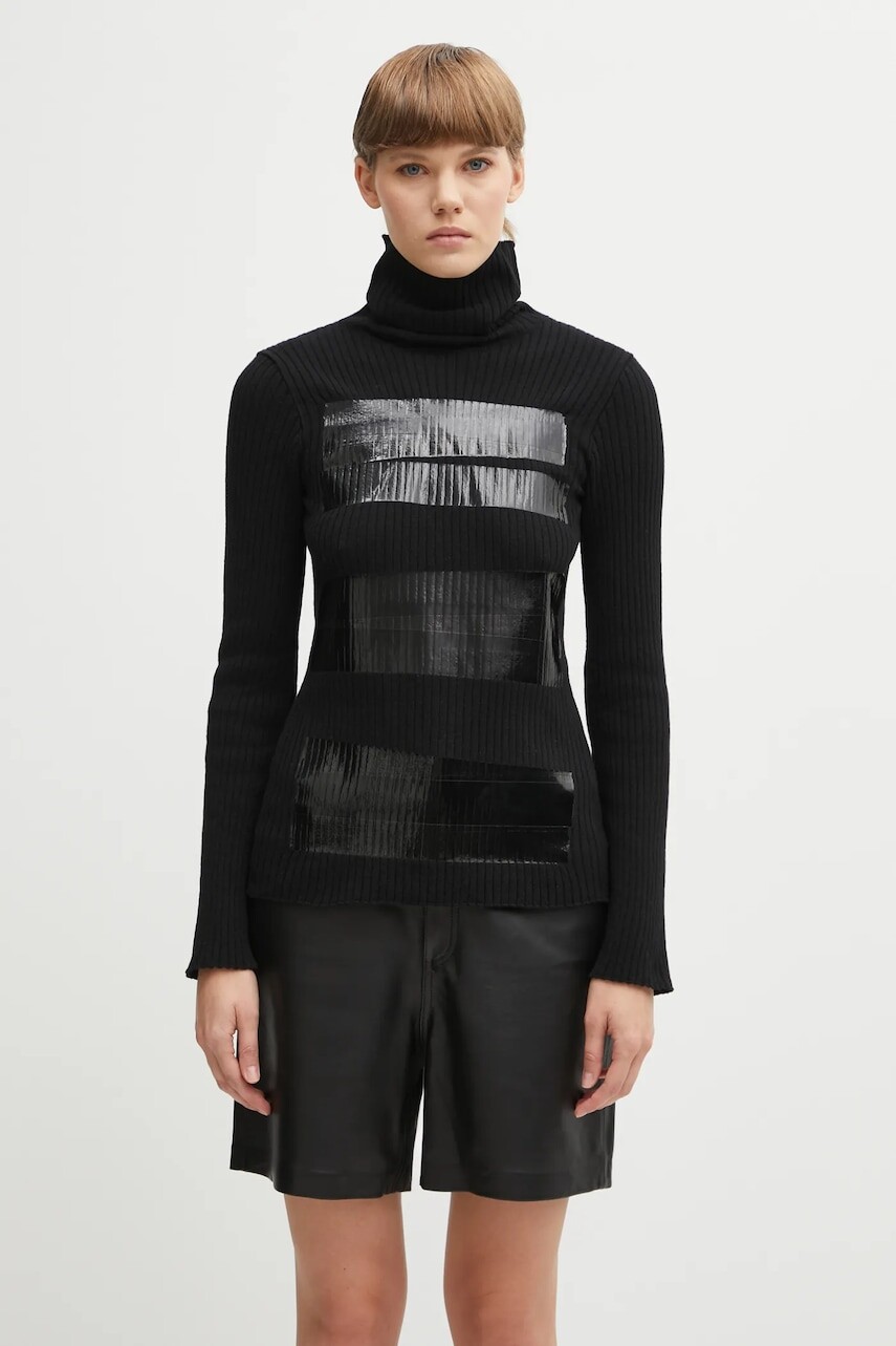 Sveter s prímesou vlny MM6 Maison Margiela čierna farba, ľahký, s rolákom, S62HA0095.M13196.900S