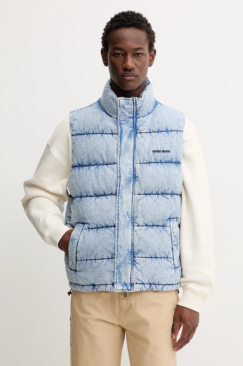 Rifľová vesta Guess Jeans modrá farba, zimná, M5BN81 D6181