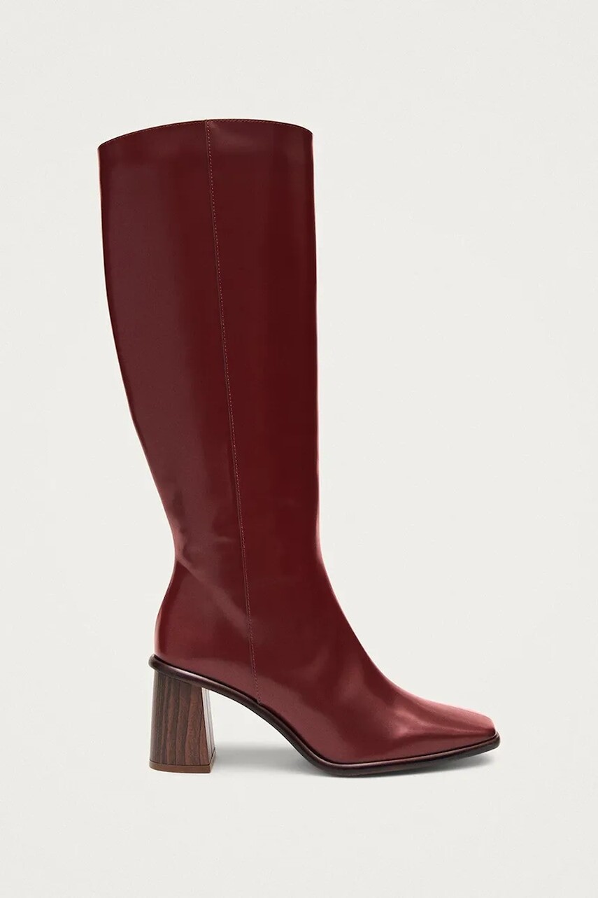 Kožené čižmy Alohas East Sleek bordová farba, na podpätku, S100826-01