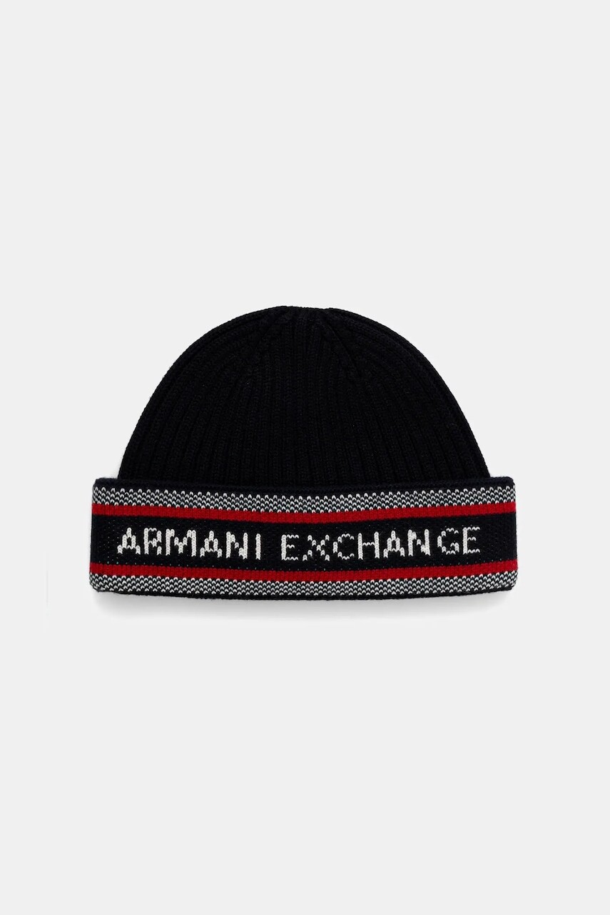 Čiapka s prímesou vlny Armani Exchange tmavomodrá farba, XM001551 AF13776