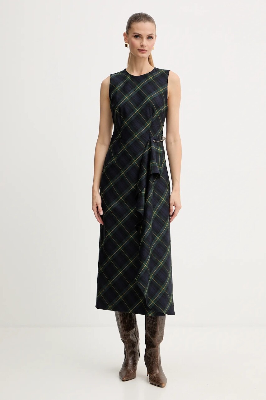 Šaty s prímesou vlny Luisa Spagnoli tmavomodrá farba, midi, áčkový strih, 542289